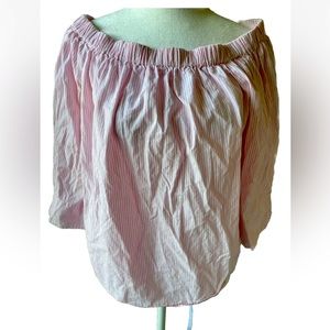Forever 21 Size Medium Off The Shoulder Pink And White Striped Top